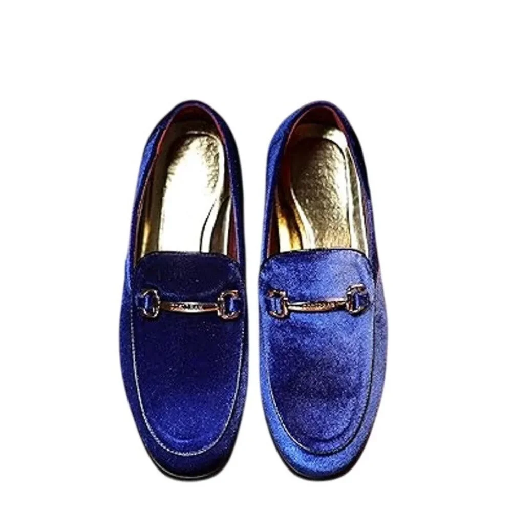 Cosidram Mens Size 15 Blue Velvet Gold Accent Slide On Low Heel Loafers Shoes